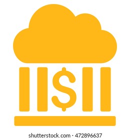 Cloud Bank icon. Vector style is flat iconic symbol with rounded angles, yellow color, white background.