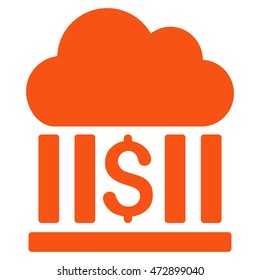 Cloud Bank icon. Vector style is flat iconic symbol with rounded angles, orange color, white background.