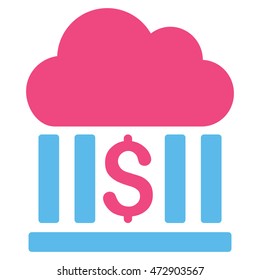 Cloud Bank icon. Vector style is bicolor flat iconic symbol with rounded angles, pink and blue colors, white background.