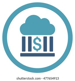 Cloud Bank rounded icon. Vector illustration style is flat iconic bicolor symbol, cyan and blue colors, white background.