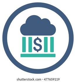 Cloud Bank rounded icon. Vector illustration style is flat iconic bicolor symbol, cobalt and cyan colors, white background.