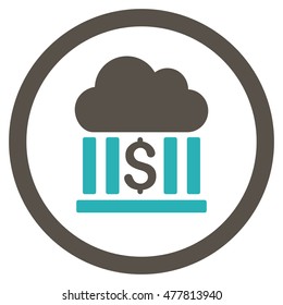 Cloud Bank rounded icon. Vector illustration style is flat iconic bicolor symbol, grey and cyan colors, white background.