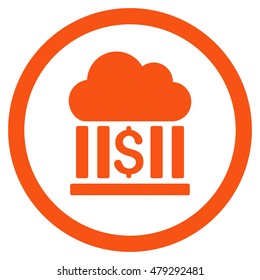 Cloud Bank rounded icon. Vector illustration style is flat iconic symbol, orange color, white background.