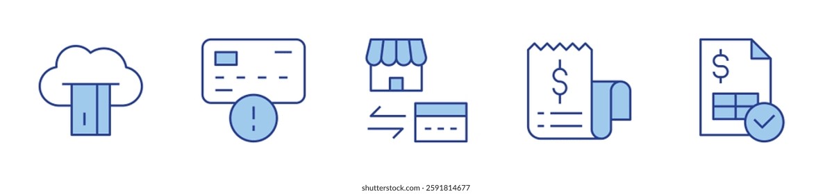 cloud banking, credit card, credit card payment, fee, invoice. Payment Icon vector illustration. Line Duotone style. Editable stroke.