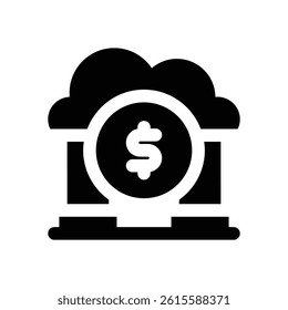 cloud banking glyph icon. Strong and solid vector icon for websites, mobile interfaces, presentations, and visual branding. High quality and easy to edit.