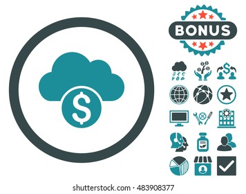 Cloud Banking icon with bonus pictures. Vector illustration style is flat iconic bicolor symbols, soft blue colors, white background.