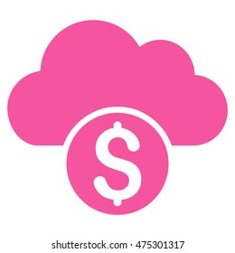 Cloud Banking icon. Vector style is flat iconic symbol with rounded angles, pink color, white background.
