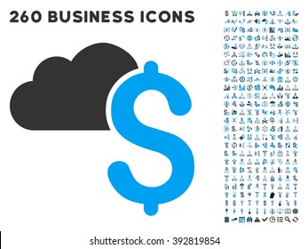 Cloud Banking icon within 260 vector business pictogram set. Style is bicolor flat symbols, light blue and gray colors, white background.