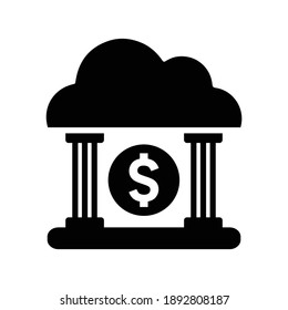 Icono del cielo del dinero bancario en la nube. Vector de color negro.