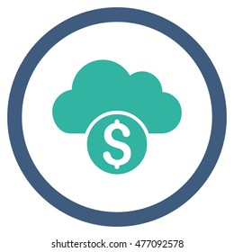 Cloud Banking vector bicolor rounded icon. Image style is a flat icon symbol inside a circle, cobalt and cyan colors, white background.
