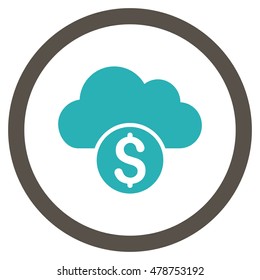 Cloud Banking vector bicolor rounded icon. Image style is a flat icon symbol inside a circle, grey and cyan colors, white background.