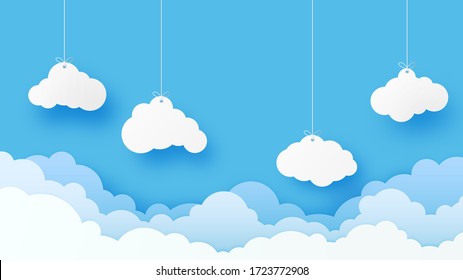 Cloud banner for advertising. Speech bubble hanging. Vector illustration