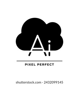 Cloud based AI black glyph icon. Technology of processes automation. Artificial intelligence development. Silhouette symbol on white space. Solid pictogram. Vector isolated illustration
