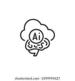 Cloud Based AI line icon. linear style sign for mobile concept and web design. A cloud with a brain chip inside outline vector icon. Symbol, logo illustration. Vector graphics