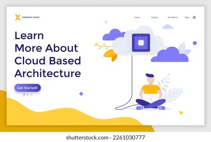 Cloud Based Architecture landing page template. Technology of virtual components combining vector illustration for webpage design. Connection to virtual database. Web application development element
