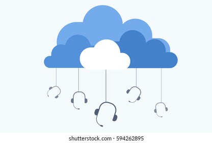 Cloud based call center flat vector illustration