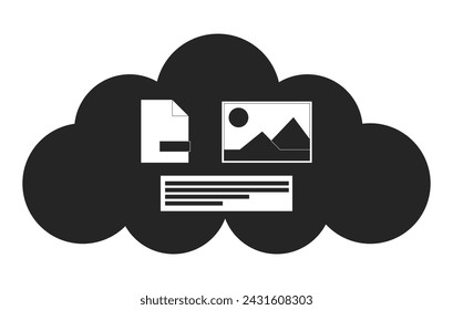 Cloud based data storage black and white 2D line cartoon object. Software development. Virtual data server isolated vector outline item. Database security online monochromatic flat spot illustration