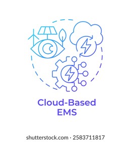 Cloud based EMS blue gradient concept icon. Data management, technology. Monitoring, tracking. Round shape line illustration. Abstract idea. Graphic design. Easy to use in infographic, presentation