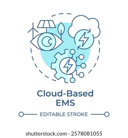 Cloud based EMS soft blue concept icon. Data management, technology. Monitoring, tracking. Round shape line illustration. Abstract idea. Graphic design. Easy to use in infographic, presentation