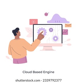 Cloud based engine abstract concept vector illustration. Infrastructure as a service, virtual machine application, provider, cloud based engine on-demand, software computer abstract metaphor.