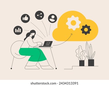 Cloud based engine abstract concept vector illustration. Infrastructure as a service, virtual machine application, provider, cloud based engine on-demand, software computer abstract metaphor.