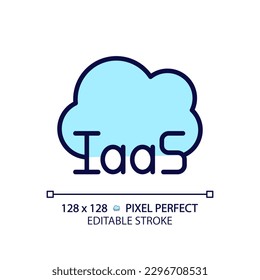 Cloud based IaaS pixel perfect RGB color icon. Online data storage infrastructure service. Organized information. Isolated vector illustration. Simple filled line drawing. Editable stroke