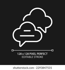 Cloud based live chat pixel perfect white linear icon for dark theme. Speech balloons of conversation. Social media technology. Thin line illustration. Isolated symbol for night mode. Editable stroke