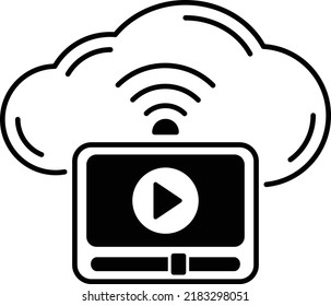 Cloud based on demand video Vector Icon Design, Cloud Processing Symbol, Computing Services Sign, Web Servics and Data Center stock illustration, Enterprise Grade Lightning Fast Live Streaming Concept