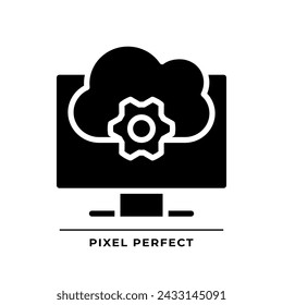 Cloud based software black glyph icon. Application online support. Computing technology in programming. Silhouette symbol on white space. Solid pictogram. Vector isolated illustration