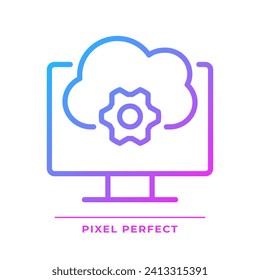 Cloud based software pixel perfect gradient linear vector icon. Application online support. Computing technology. Thin line color symbol. Modern style pictogram. Vector isolated outline drawing