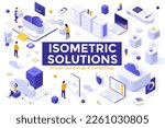 Cloud Based Technology for Data Storage isometric solutions elements collection. Virtual servers and computing 3d vector illustrations. Access to information online. Information processing
