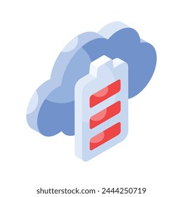 Cloud battery, cloud power supply isometric vector design