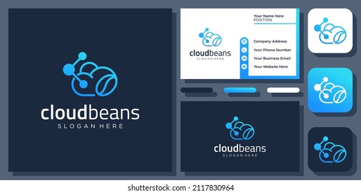 Cloud Beans Coffee Drink Technology Digital Connect Connection Vector Logo Design With Business Card