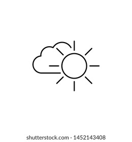 the cloud behind the sun thin line icon on white background. simple flat vector partly cloudy weather symbol. eps 10