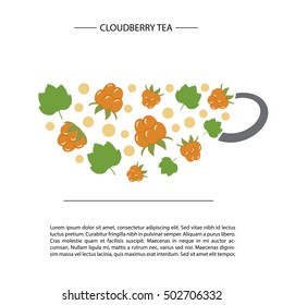 cloud berries and leaves in the form of a cup of tea. postcard or poster template