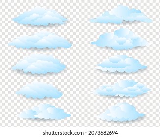 Cloud Big Set Isolated And Transparent Background, Vector Illustration