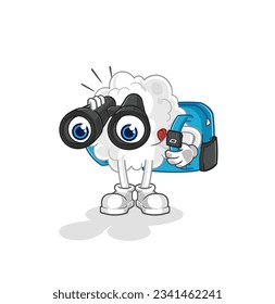 the cloud with binoculars character. cartoon mascot vector