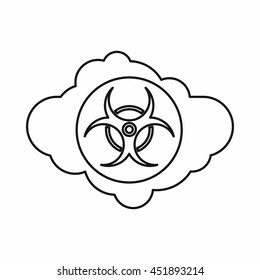 Cloud with biohazard symbol icon in outline style isolated vector illustration