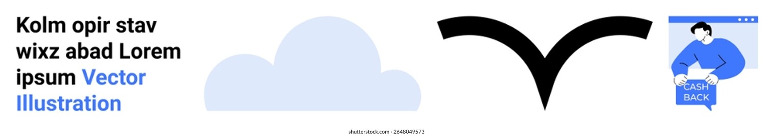 Cloud and bird silhouette followed by person reading a book titled BACG. Ideal for education, environment, literature, technology, communication, presentations, websites. Landing page