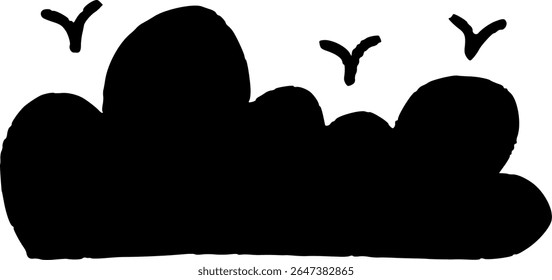 Cloud with birds silhouette isolated on a transparent background, vector illustration