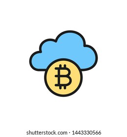 Cloud with bitcoin coin, cryptocurrency, blockchain flat color icon.