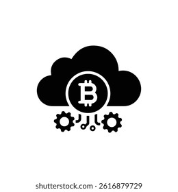 Cloud with Bitcoin Logo and Gears Representing Cloud Mining Services