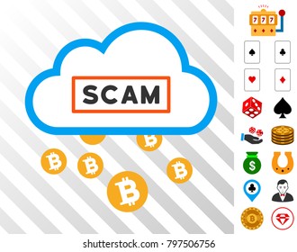 Cloud Bitcoin Scam icon with bonus casino graphic icons. Vector illustration style is flat iconic symbols. Designed for gambling apps.