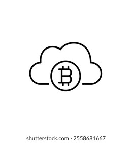 Cloud and bitcoin symbol. Crypto currency data stored in virtual drive. Pixel perfect vector icon