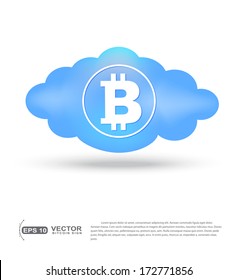 Cloud with Bitcoin symbol isoalated on white. Crypto currency concept.