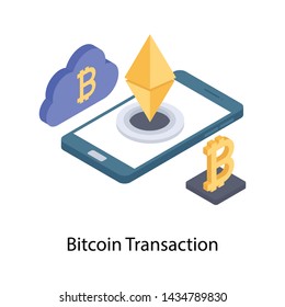 
Cloud bitcoin transaction in isometric illustration 

