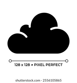 Cloud black glyph icon. Symbolizing overcast or partly cloudy weather conditions. Weather forecast. Meteorology. Silhouette symbol on white space. Solid pictogram. Vector isolated illustration