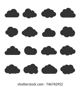 Cloud Black Icon Set. Safe, Secure And Scalable Data Protection. Cloud Storage And Sharing Over The Internet. Vector Flat Style Cartoon Illustration Isolated On White Background