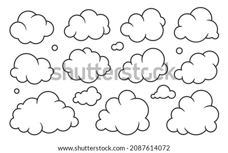 Cloud black line set. Climate weather cloudy icon. Blank form web storage meteorology database. Cartoon sign simple news dialogue banner. Fill sticker image software thin stroke isolated on white