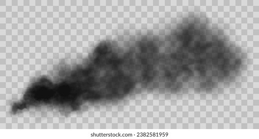 A cloud of black smoke from an explosion or fire. Realistic 3d vector illustration isolated on transparent background.